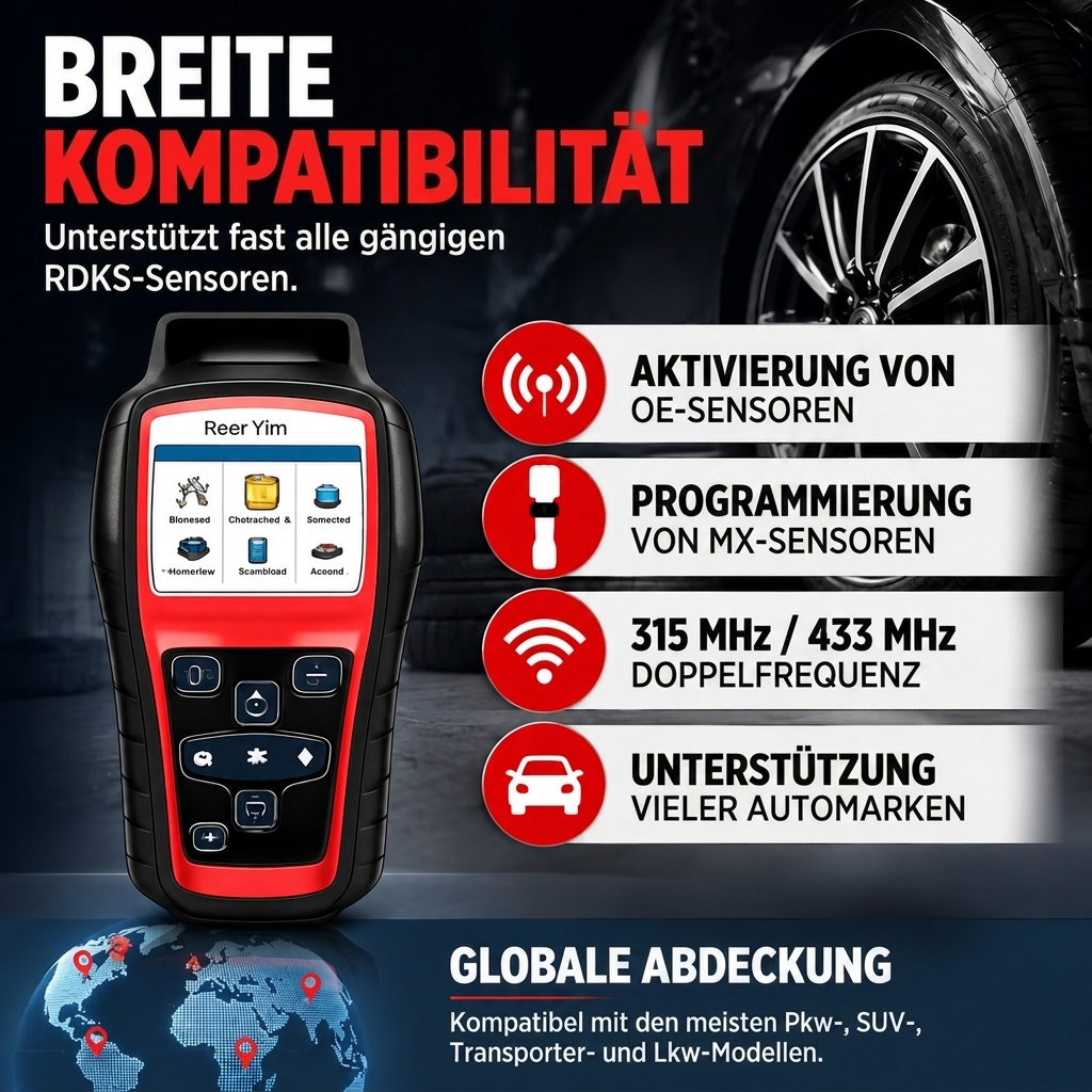 Professioneller TPMS-Tester für Reifendrucksensoren | Programmierung, Diagnostik, Relearn, OBD-II, Wi-Fi Upgrade | Unterstützung 315MHz/433MHz