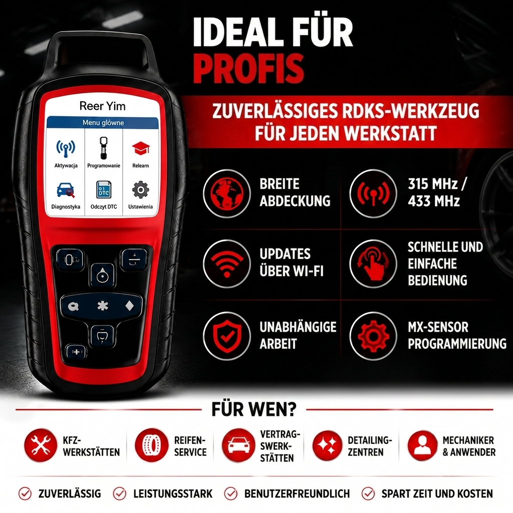Professioneller TPMS-Tester für Reifendrucksensoren | Programmierung, Diagnose, Anlernen, OBD-II, Wi-Fi-Update | Unterstützung 315MHz/433MHz