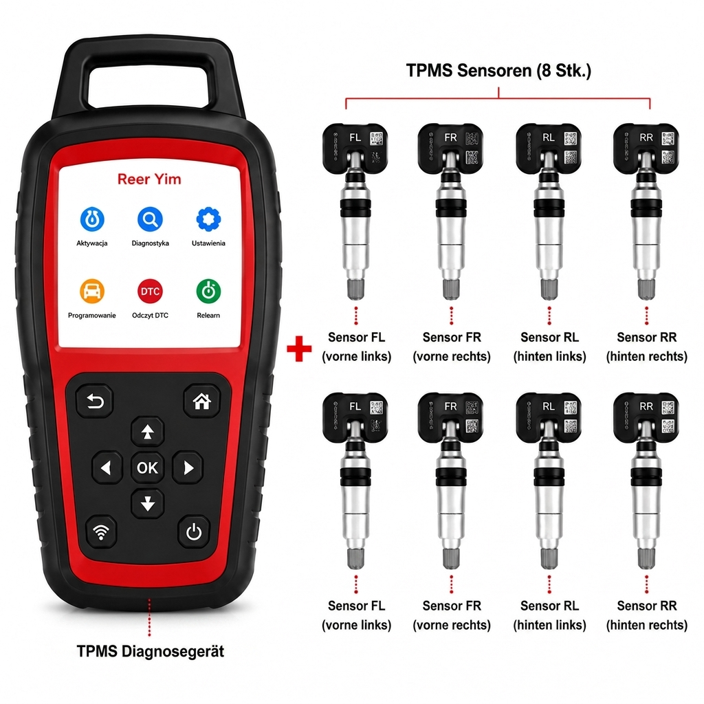 Professioneller TPMS-Tester für Reifendrucksensoren | Programmierung, Diagnostik, Relearn, OBD-II, Wi-Fi Upgrade | Unterstützung 315MHz/433MHz