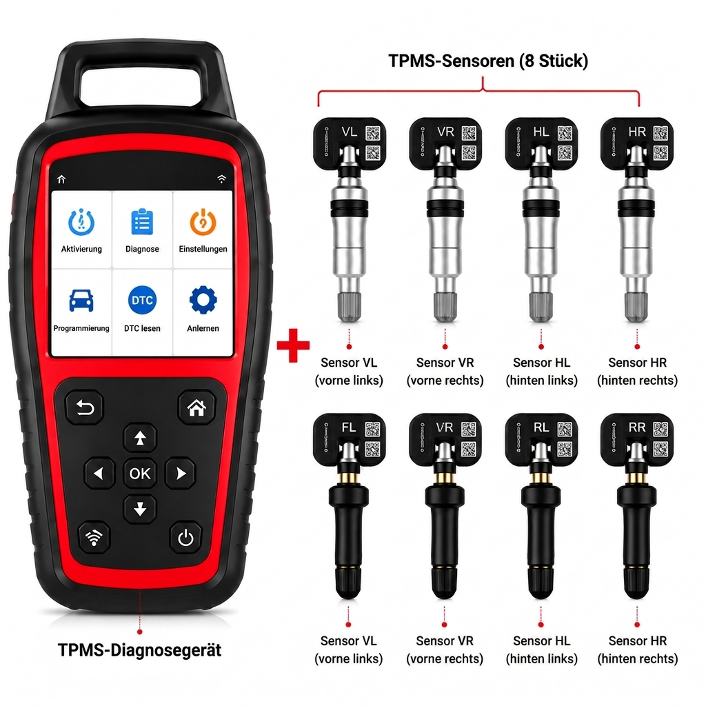 Professioneller TPMS-Tester für Reifendrucksensoren | Programmierung, Diagnostik, Relearn, OBD-II, Wi-Fi Upgrade | Unterstützung 315MHz/433MHz